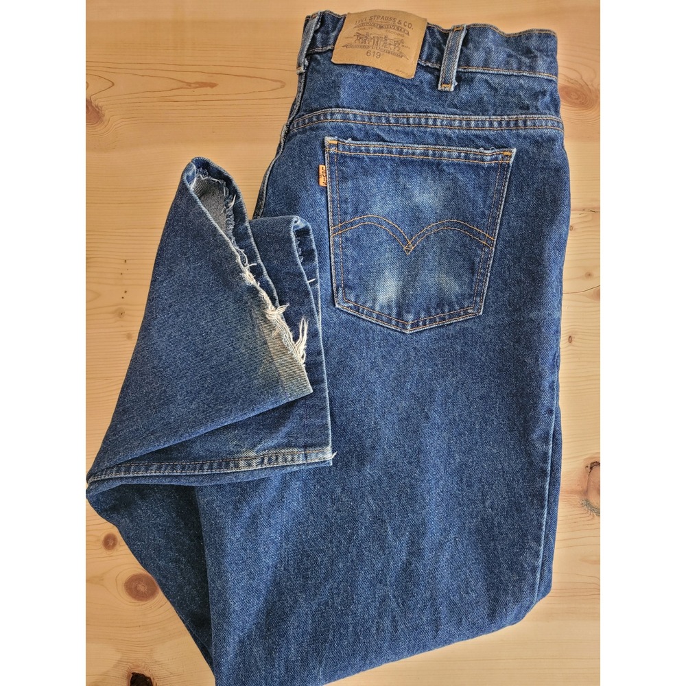 Vintage Levis 619 Orange Tab Jeans Mens 38x34 Fits 35x29 Blue Straight Leg 90s